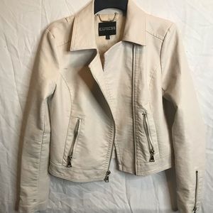 WHITE FAUX LEATHER EXPRESS MOTO JACKET SIZE M